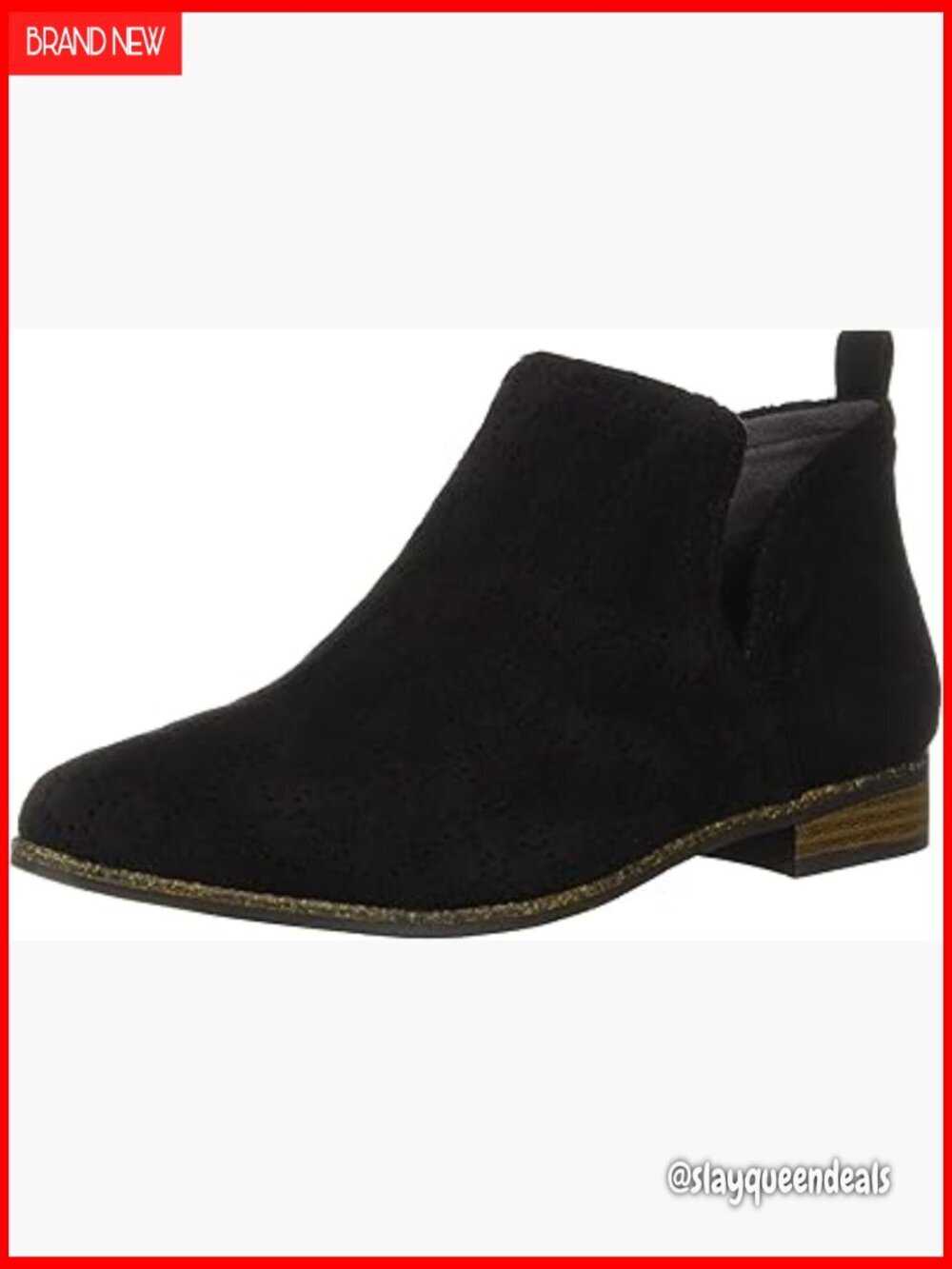 Black Ankle Booties Slip-On Round Toe Low Heel Casual Comfort